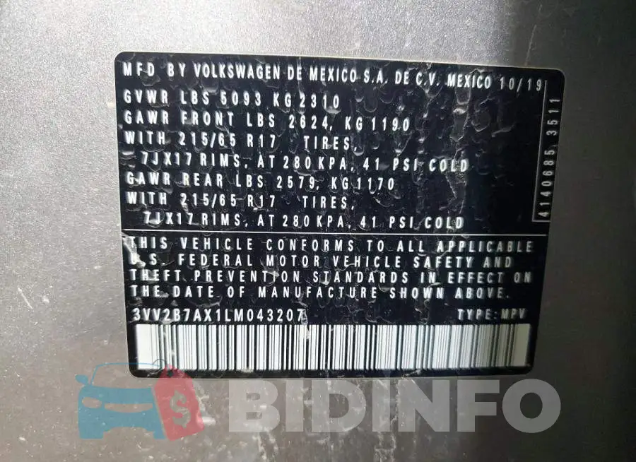 3VV2B7AX1LM043207 Photo# 13