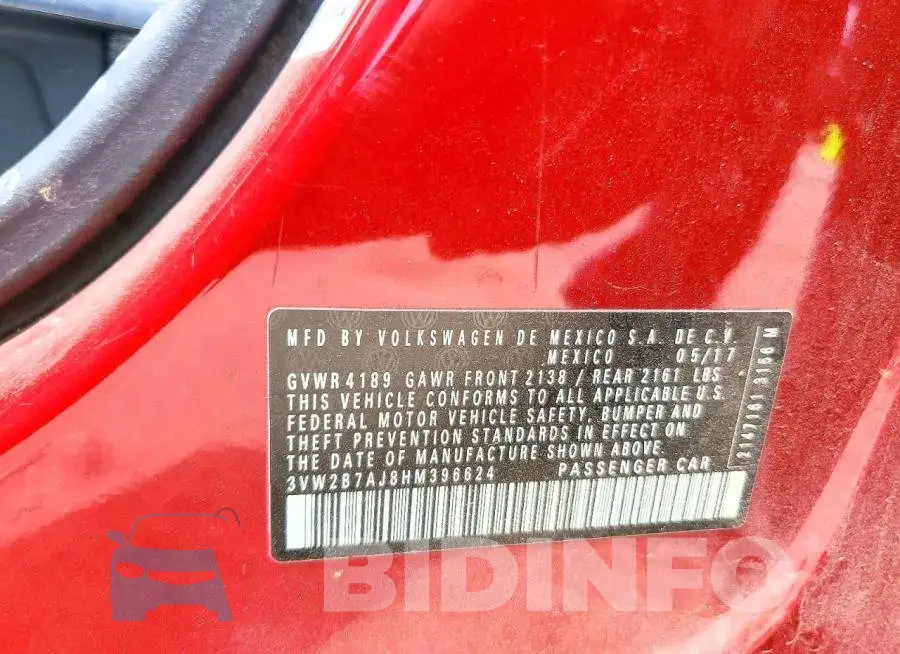 3VW2B7AJ8HM396624 Photo# 12