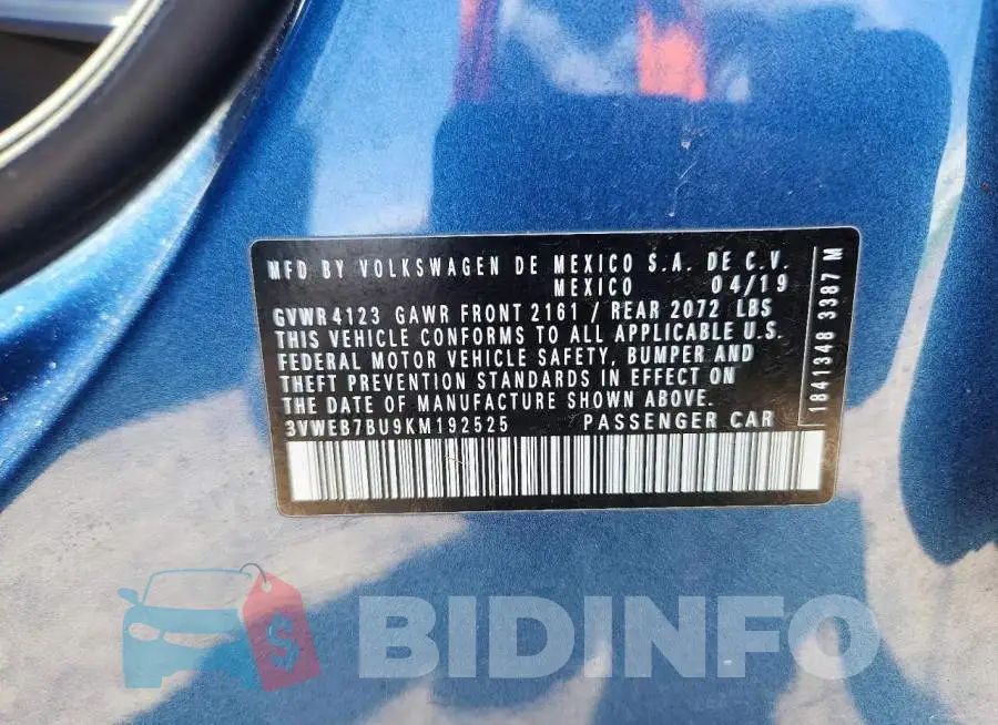 3VWEB7BU9KM192525 Photo# 12