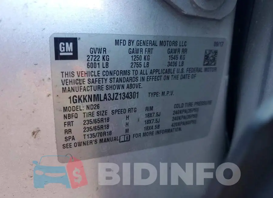 1GKKNMLA3JZ134301 Photo# 13