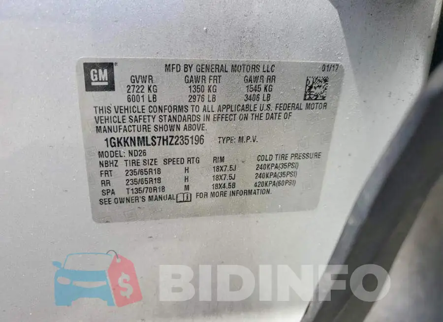 1GKKNMLS7HZ235196 Photo# 13