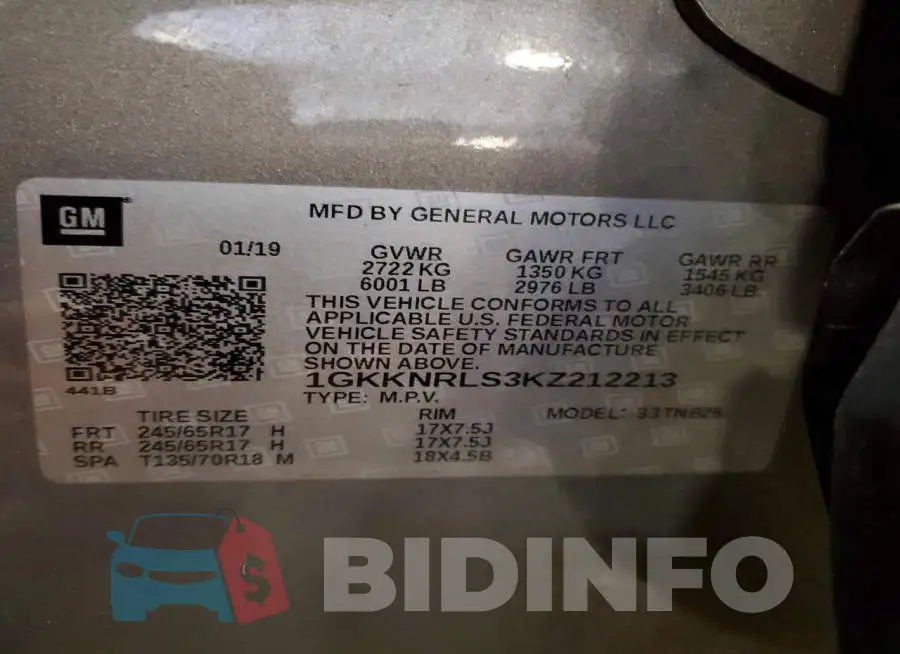 1GKKNRLS3KZ212213 Photo# 13