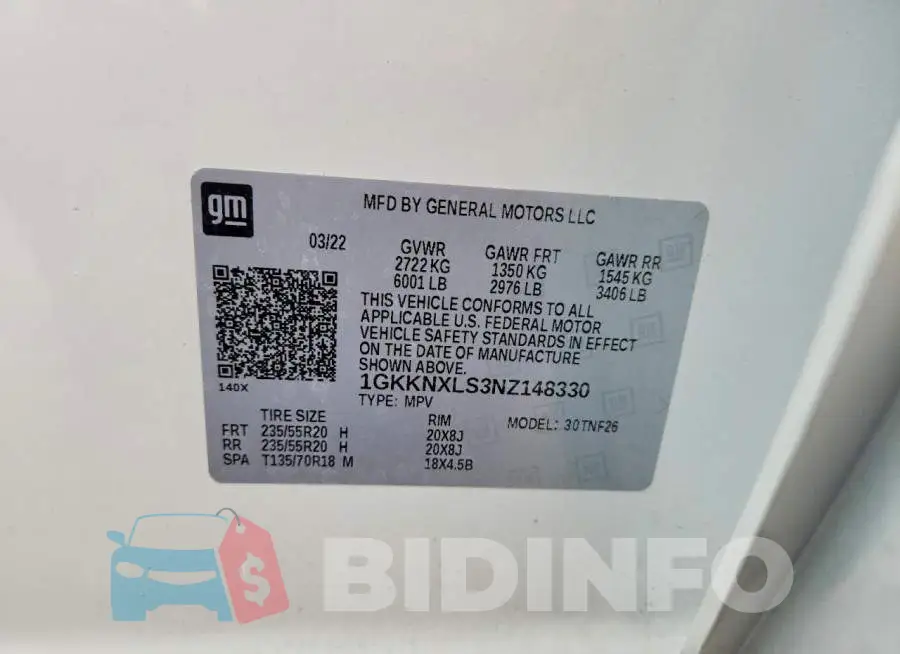 1GKKNXLS3NZ148330 Photo# 13