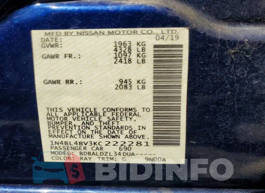 1N4BL4BV3KC222281 Photo# 12