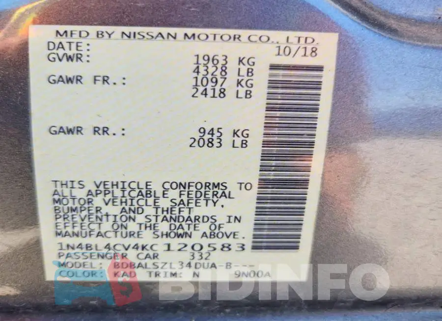 1N4BL4CV4KC120583 Photo# 12