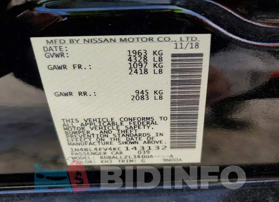 1N4BL4FV4KC143132 Photo# 13