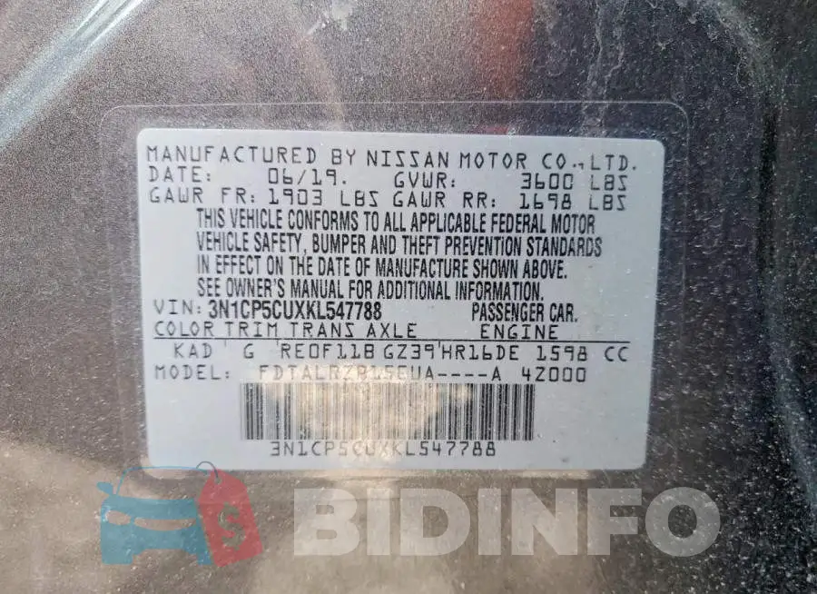 3N1CP5CUXKL547788 Photo# 13