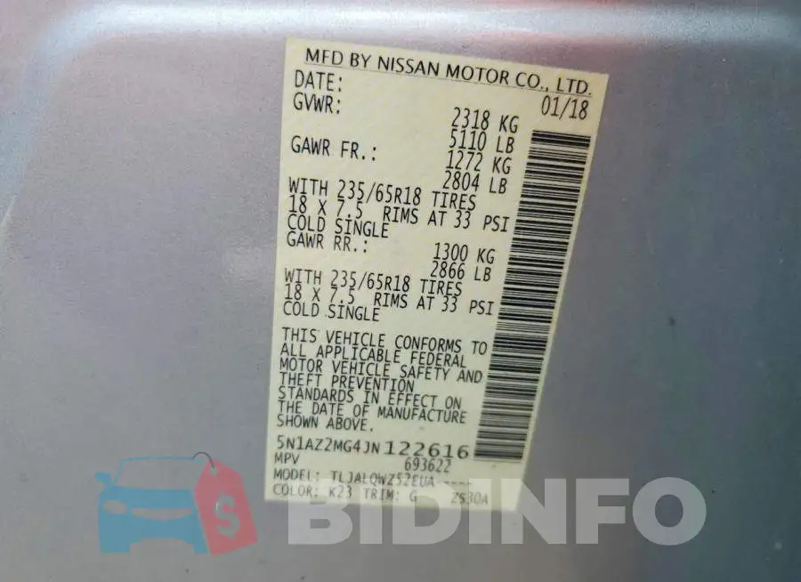 5N1AZ2MG4JN122616 Photo# 13