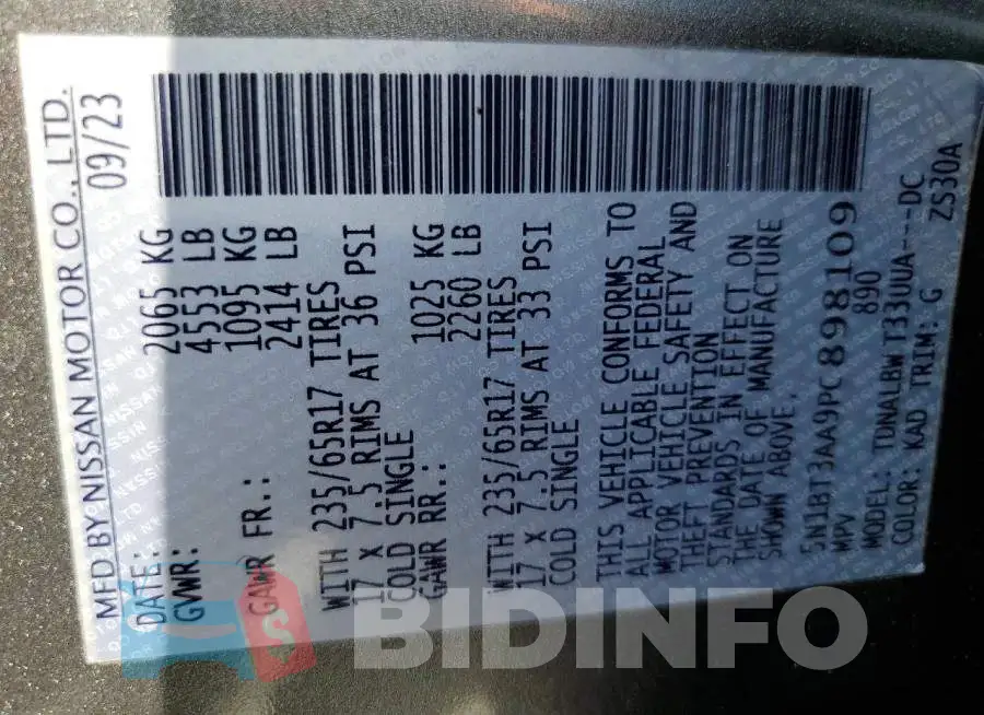 5N1BT3AA9PC898109 Photo# 13