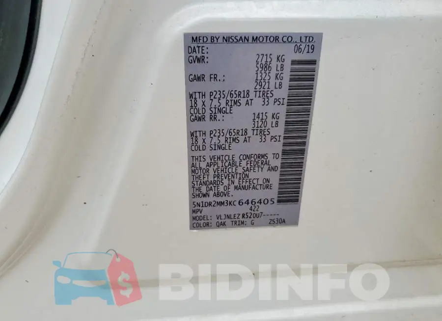 5N1DR2MM3KC646405 Photo# 13
