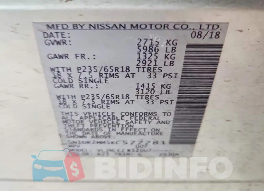 5N1DR2MM5KC577281 Photo# 13