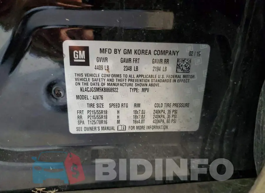 KL4CJGSM5KB868922 Photo# 14