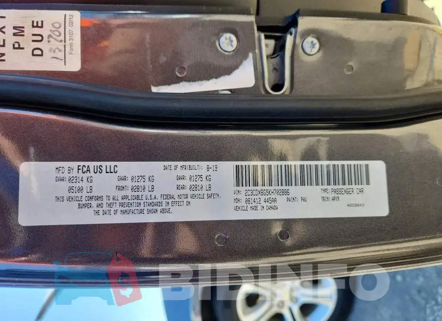 2C3CDXBG5KH702886 Photo# 12