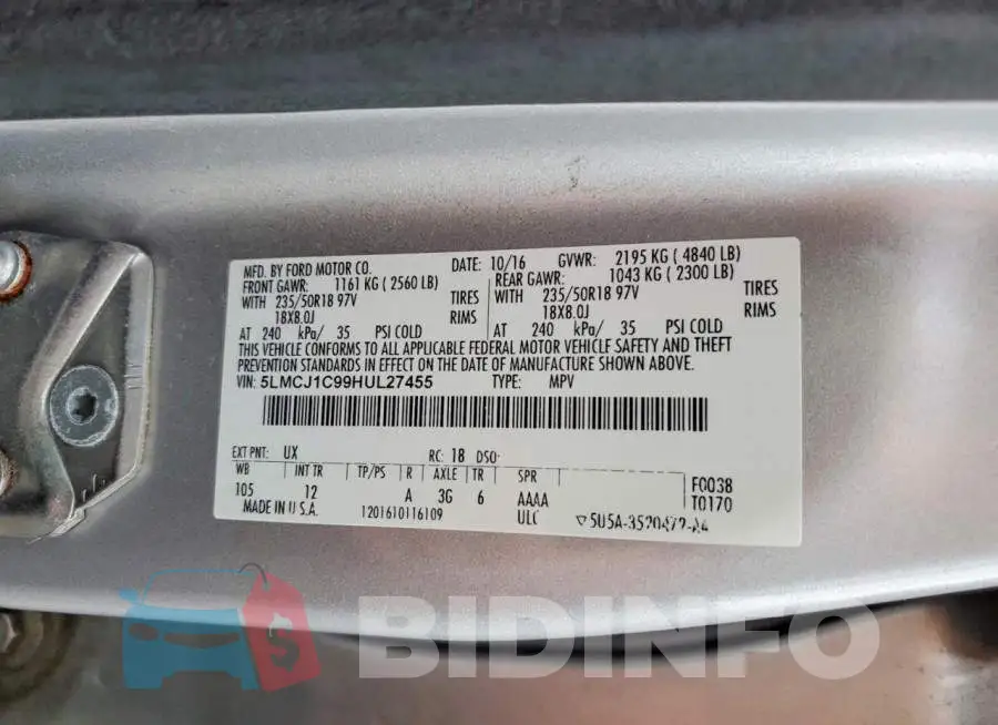 5LMCJ1C99HUL27455 Photo# 13