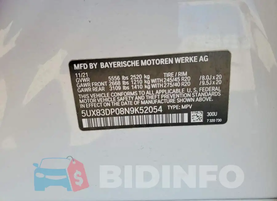 5UX83DP08N9K52054 Photo# 14