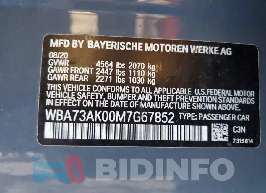 WBA73AK00M7G67852 Photo# 12