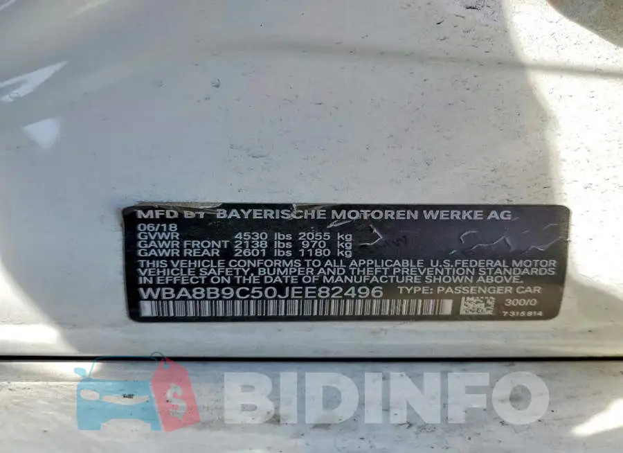 WBA8B9C50JEE82496 Photo# 12