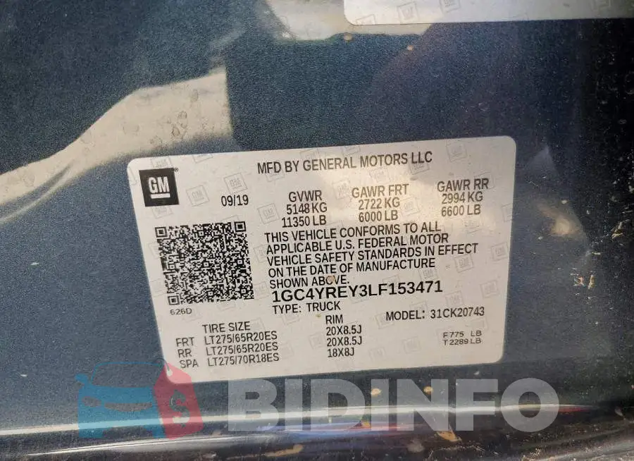 1GC4YREY3LF153471 Photo# 13