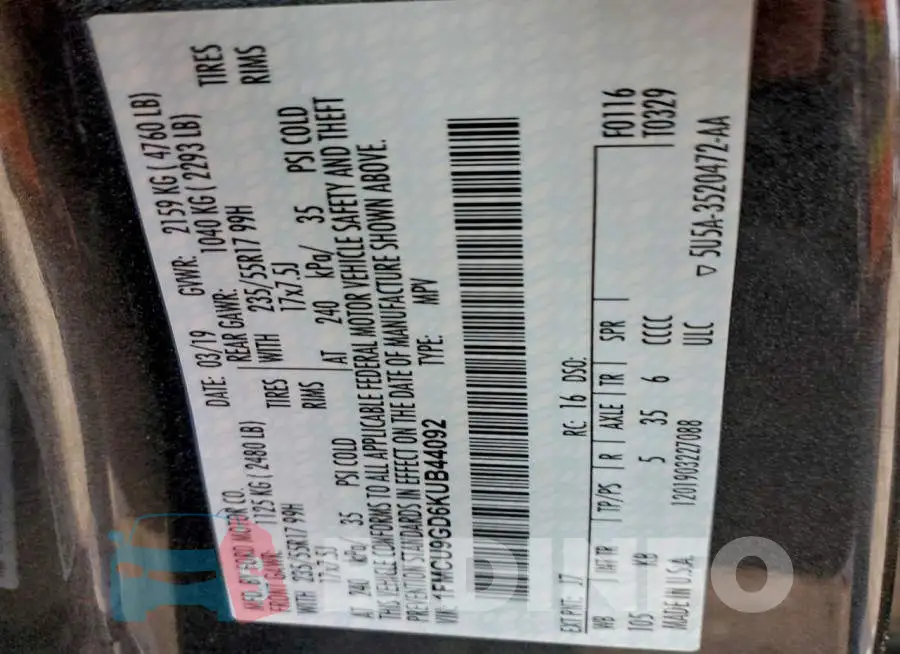 1FMCU9GD6KUB44092 Photo# 12