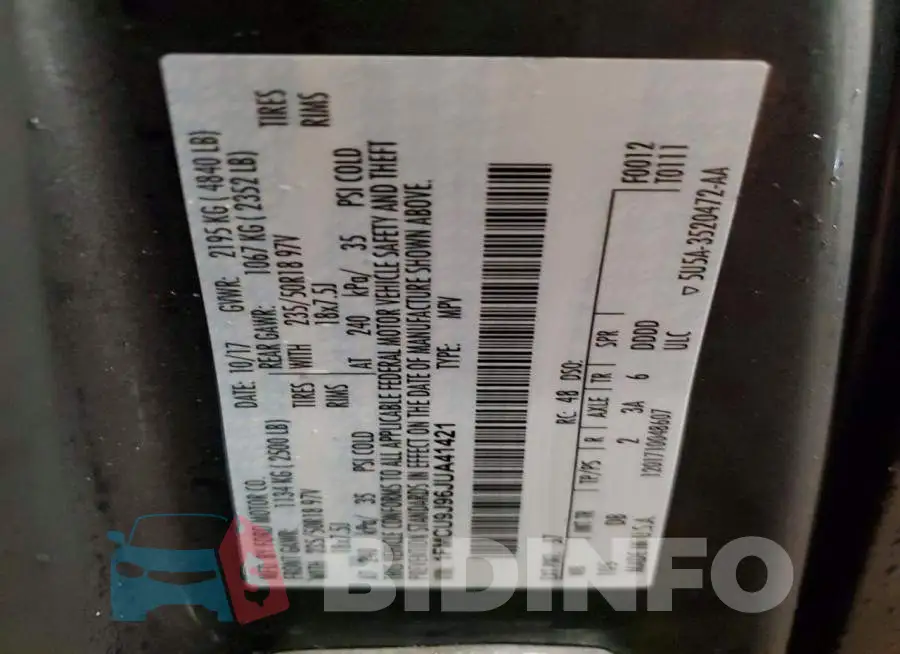 1FMCU9J96JUA41421 Photo# 13