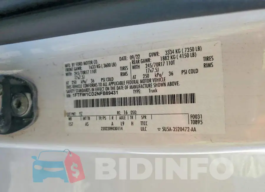 1FTFW1CD2NFB89431 Photo# 12