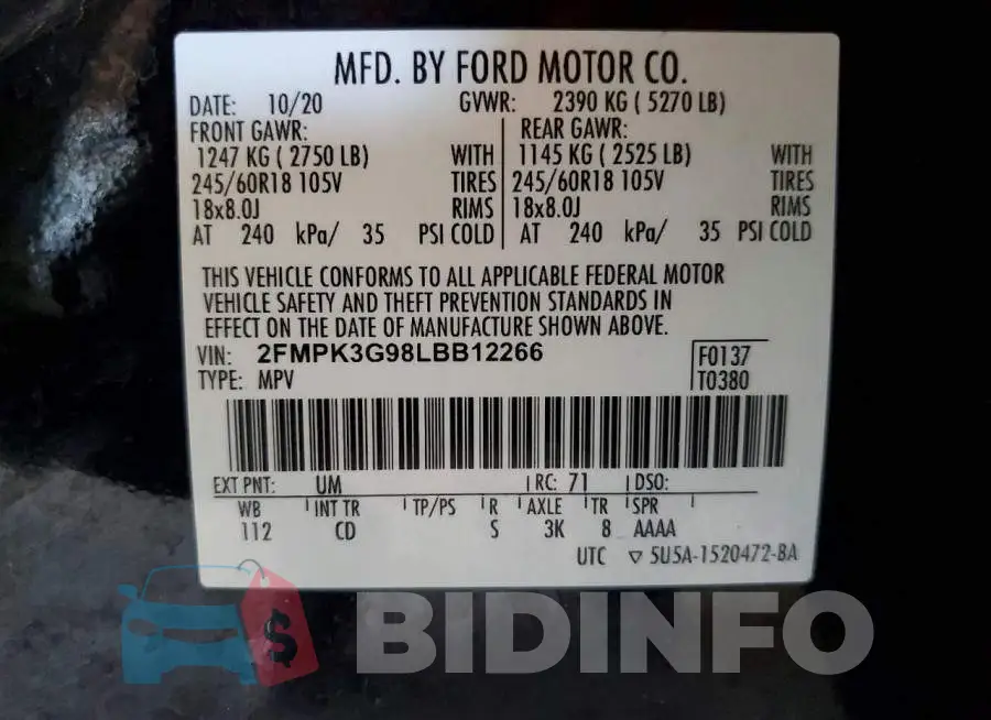 2FMPK3G98LBB12266 Photo# 12