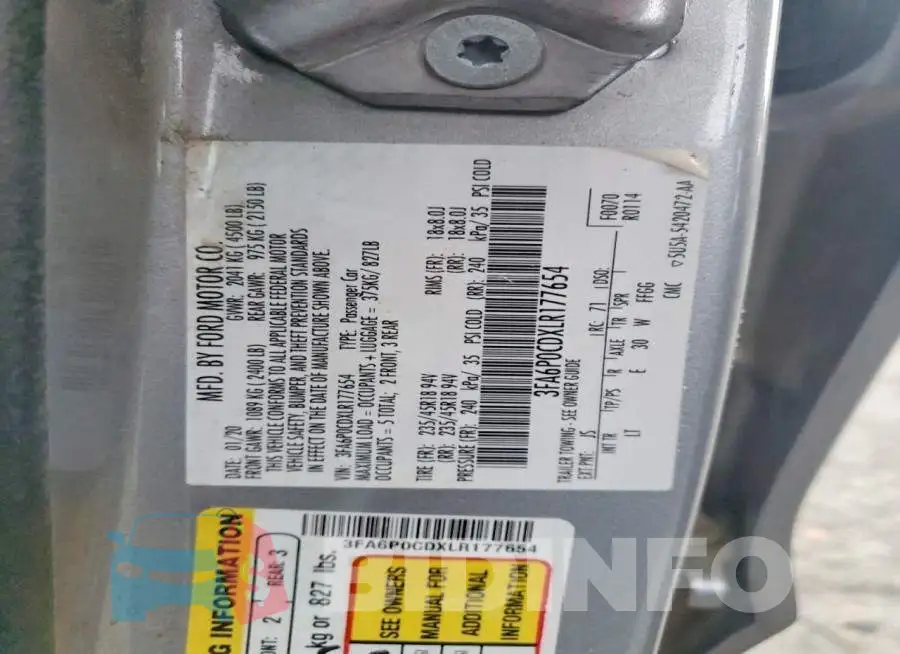 3FA6P0CDXLR177654 Photo# 12