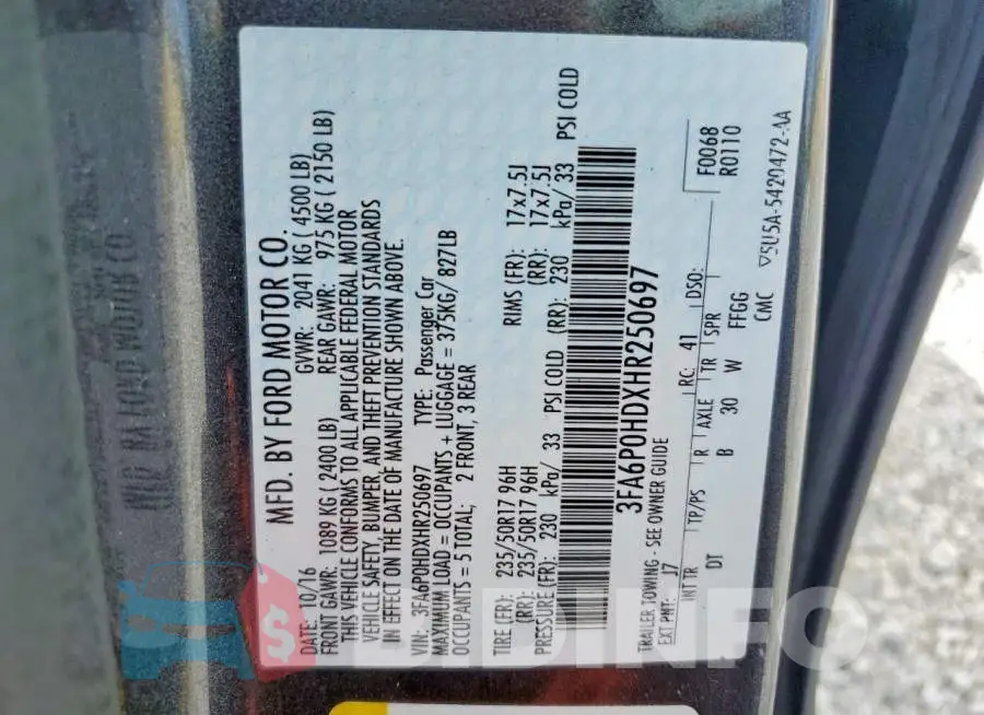 3FA6P0HDXHR250697 Photo# 12
