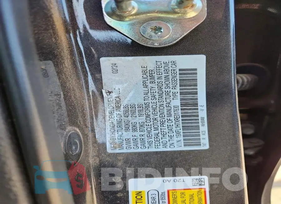 19XFL1H7XRE017630 Photo# 12