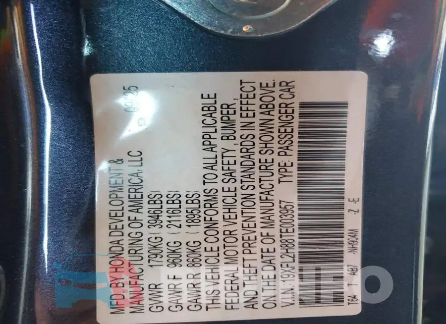 19XFL2H88TE003957 Photo# 13