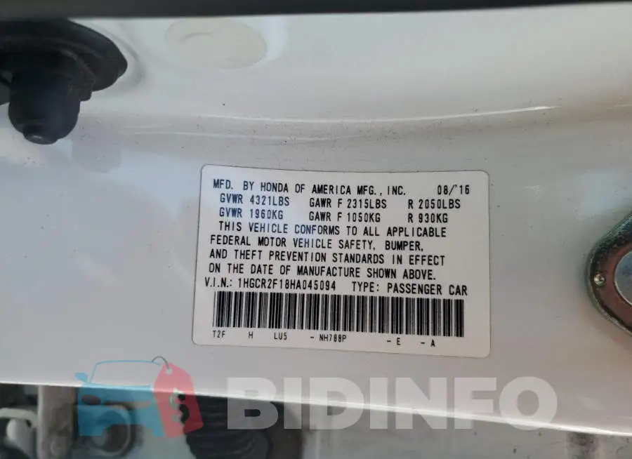 1HGCR2F18HA045094 Photo# 12