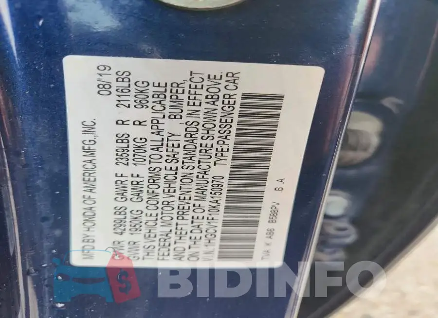 1HGCV1F10KA150970 Photo# 12