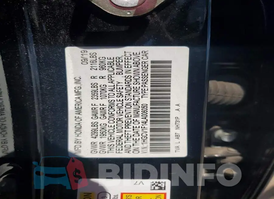 1HGCV1F14LA006050 Photo# 12