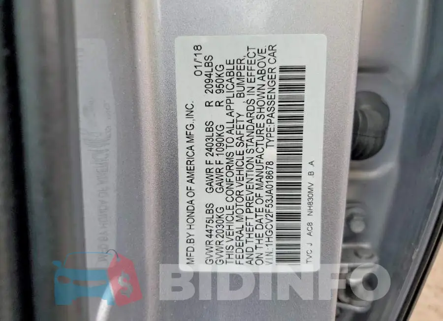 1HGCV2F53JA018678 Photo# 13