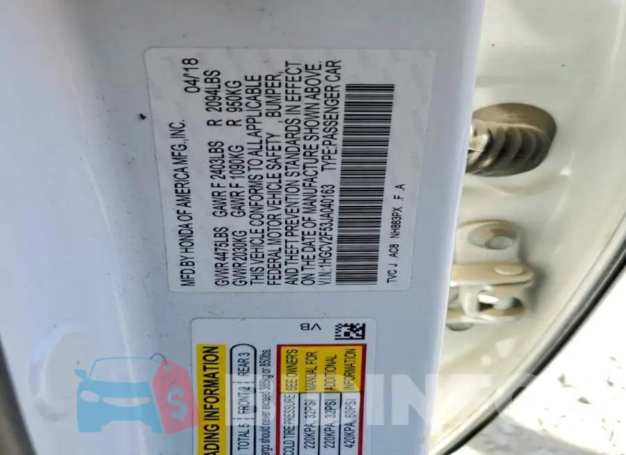1HGCV2F53JA040163 Photo# 12