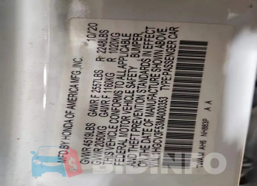 1HGCV3F53MA000353 Photo# 12