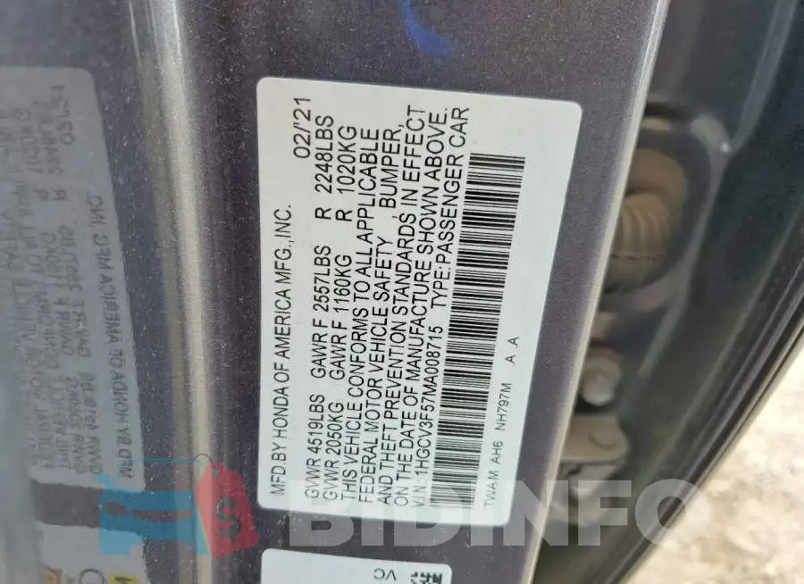 1HGCV3F57MA008715 Photo# 12