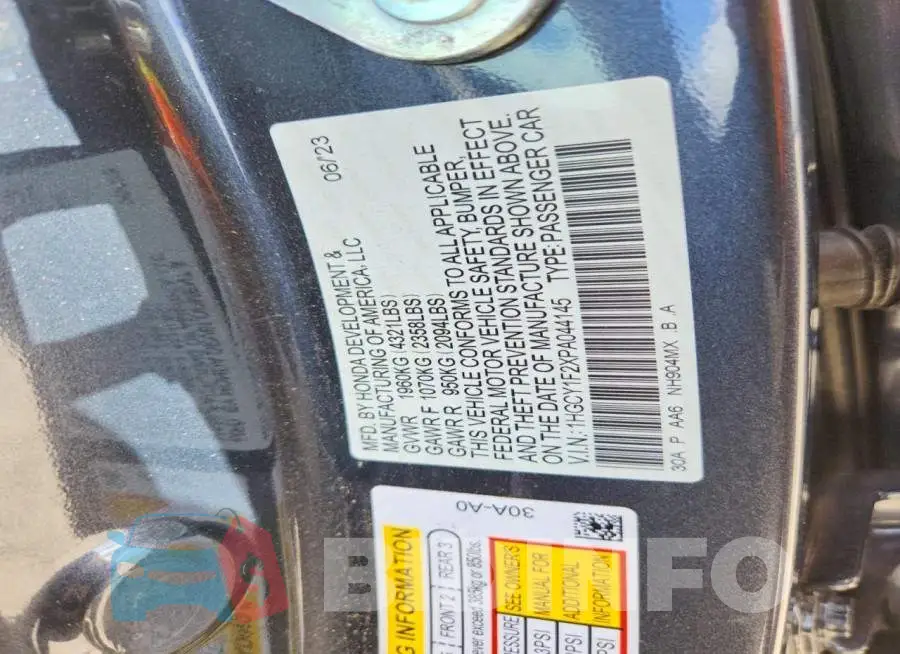 1HGCY1F2XPA044145 Photo# 12