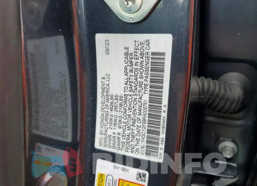 1HGCY2F68RA005761 Photo# 12