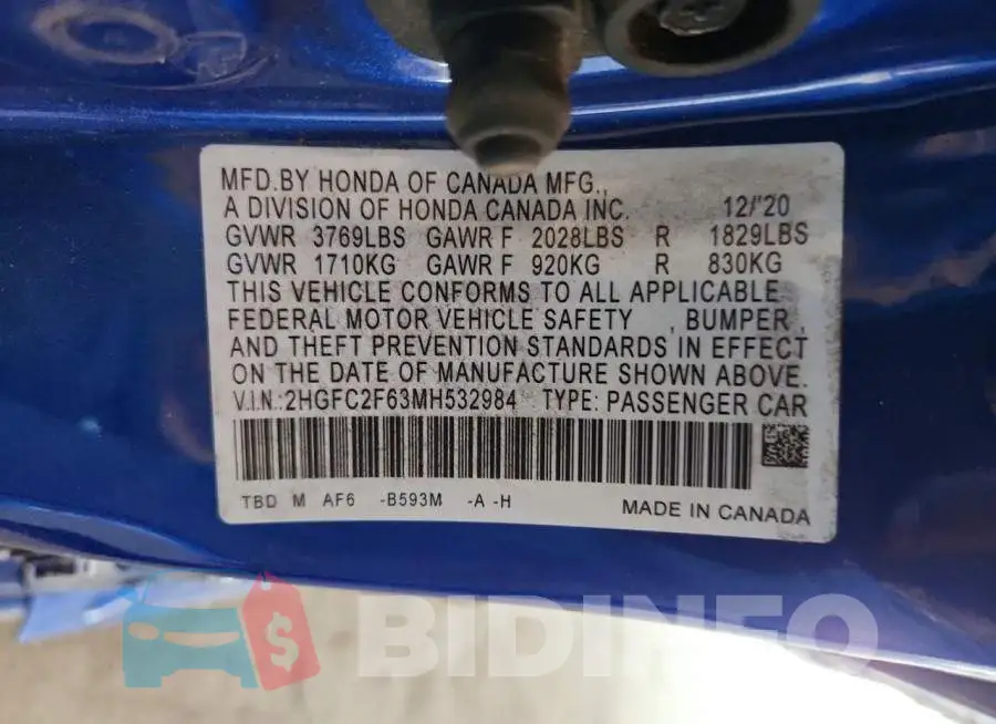 2HGFC2F63MH532984 Photo# 12