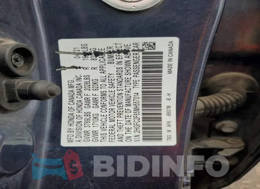 2HGFC2F65MH557014 Photo# 12