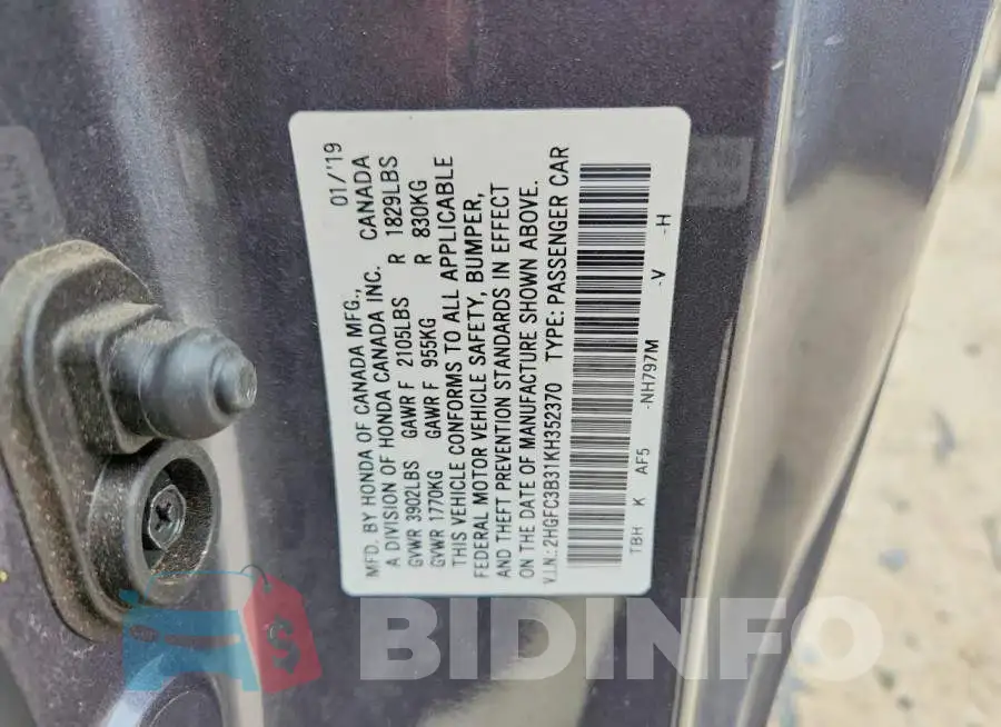 2HGFC3B31KH352370 Photo# 13