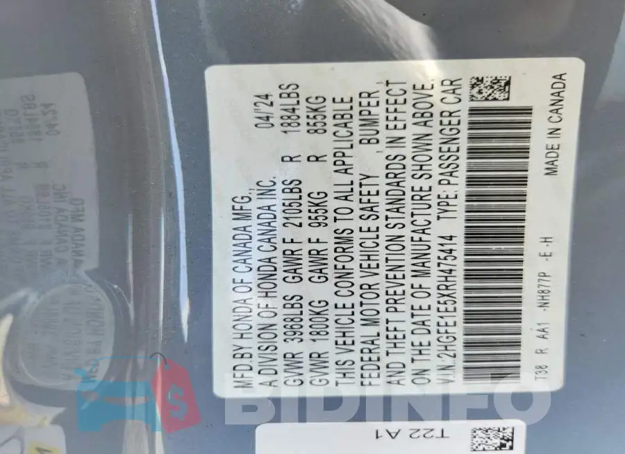 2HGFE1E5XRH475414 Photo# 12