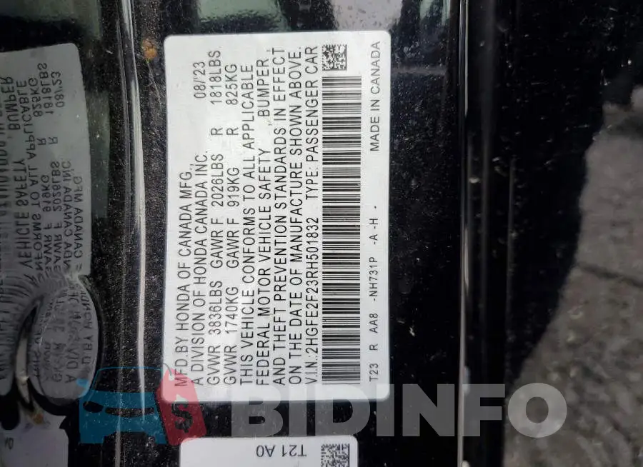 2HGFE2F23RH501832 Photo# 13