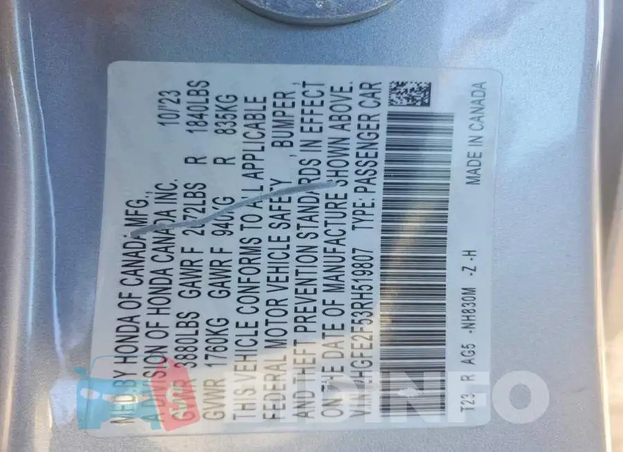 2HGFE2F53RH519807 Photo# 13
