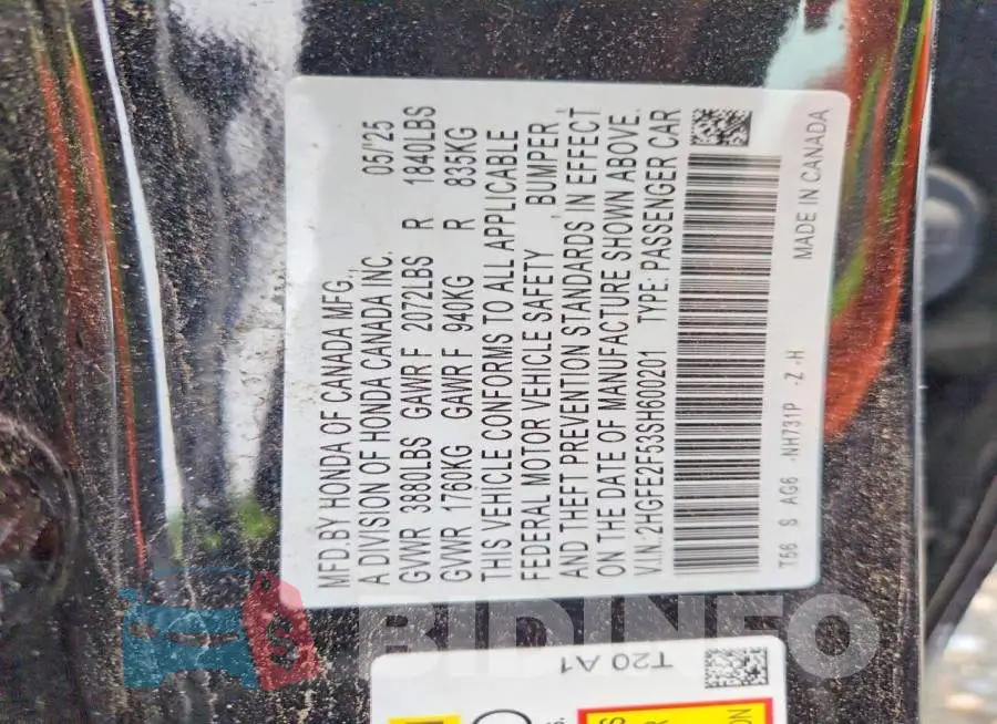2HGFE2F53SH600201 Photo# 12