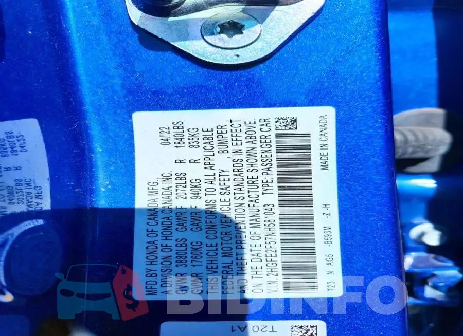 2HGFE2F57NH581043 Photo# 12
