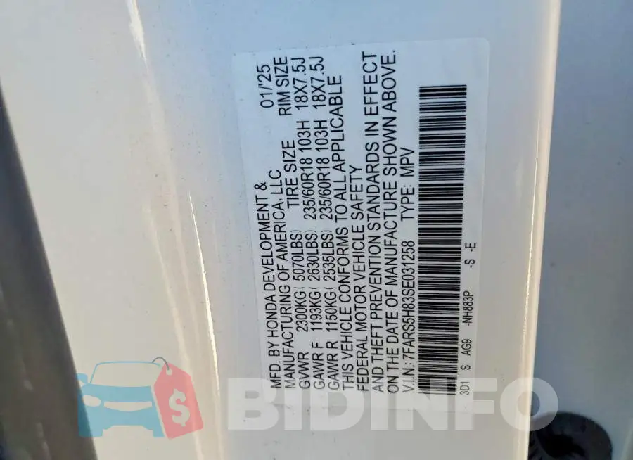 7FARS5H83SE031258 Photo# 13