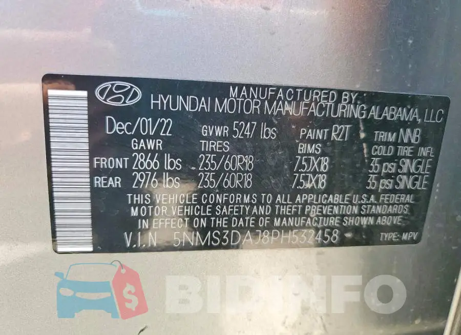 5NMS3DAJ8PH532458 Photo# 13