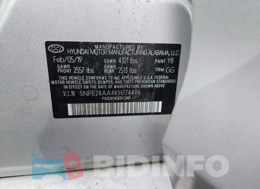 5NPE24AA4KH774496 Photo# 12